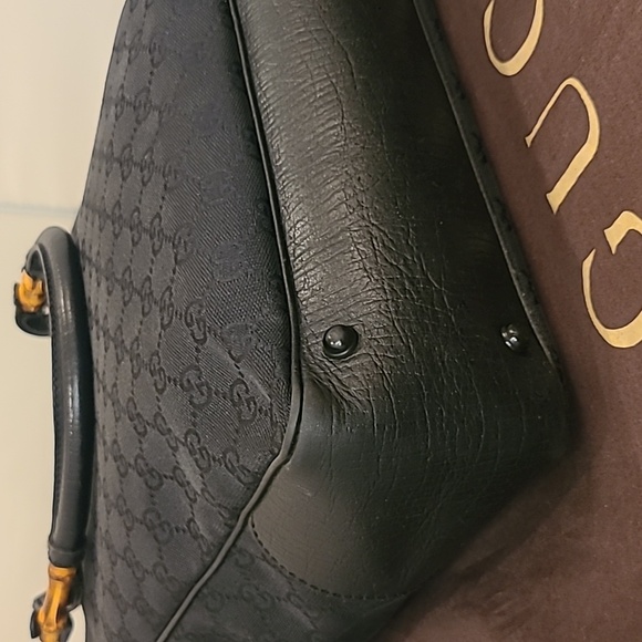 GUCCI VINTAGE EARLY 2000’S BAMBOO CANVAS/LEATHER TOTE BAG VERY GOOD COND RARE ! - Picture 15 of 17